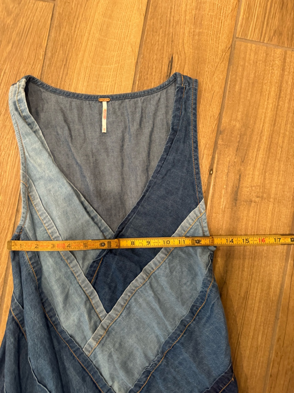 Free People Two-Tone Blue Patchwork Denim Mini Dress XS - Picture 10 of 10